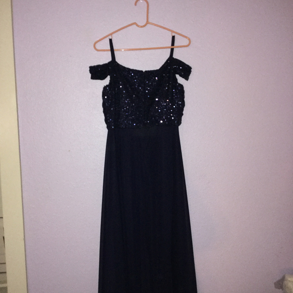 blue off the shoulder prom dress